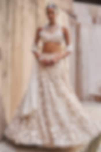 Ivory Net & Organza Embroidered Bridal Lehenga Set by Ridhima Bhasin at Pernia's Pop Up Shop