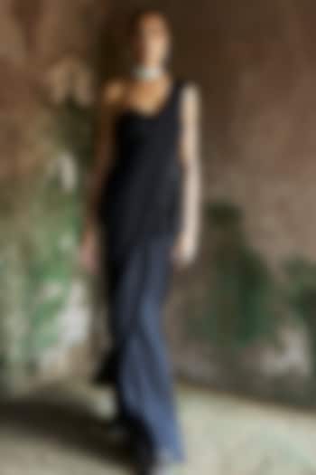 Black Net & Chiffon Draped Reception Saree Set by Ridhima Bhasin at Pernia's Pop Up Shop