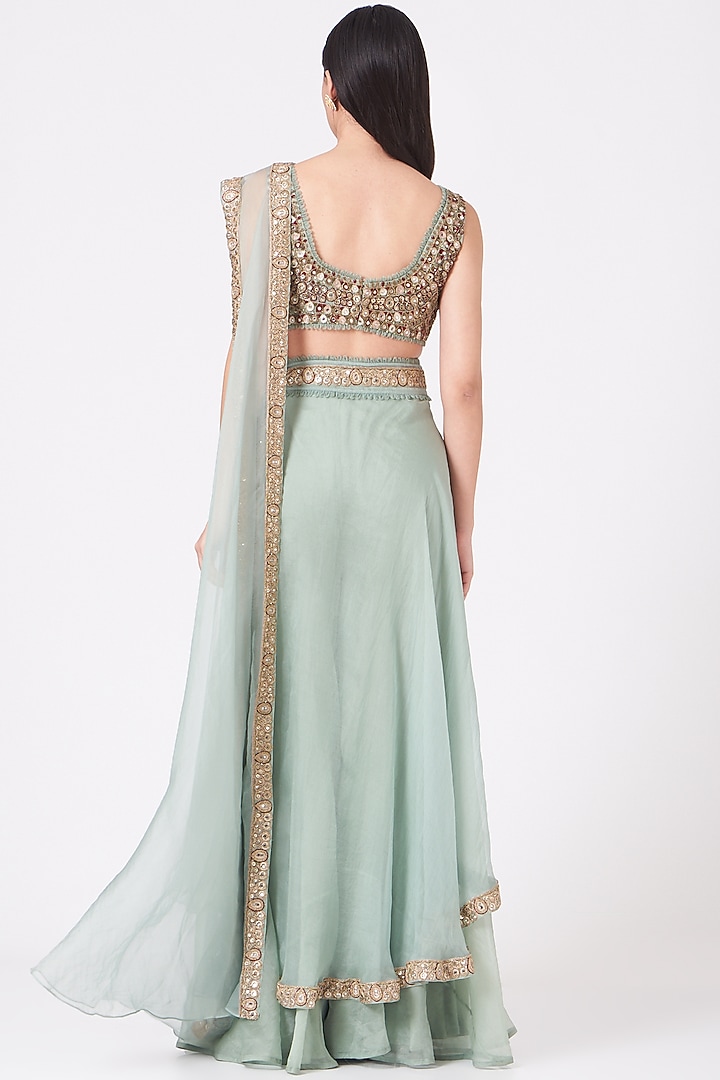 Aqua Blue Pre-Draped Sharara Wedding Saree Set by Ridhima Bhasin at Pernia's Pop Up Shop