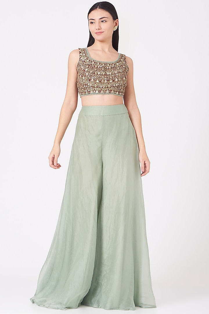 Aqua Blue Pre-Draped Sharara Wedding Saree Set by Ridhima Bhasin at Pernia's Pop Up Shop
