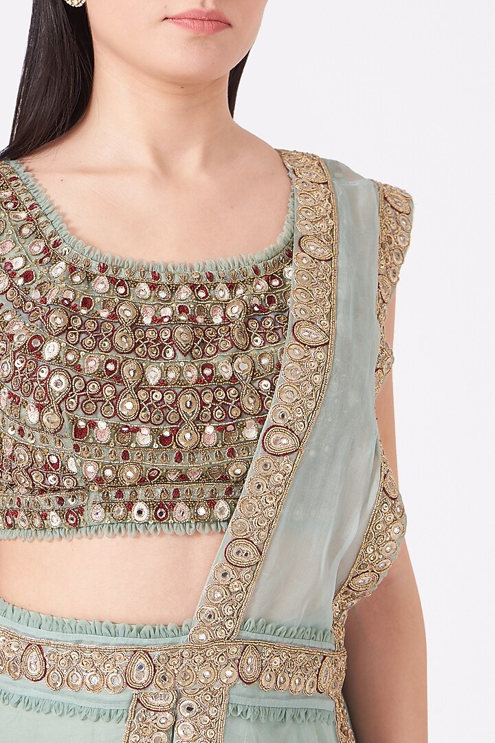 Aqua Blue Pre-Draped Sharara Wedding Saree Set by Ridhima Bhasin at Pernia's Pop Up Shop