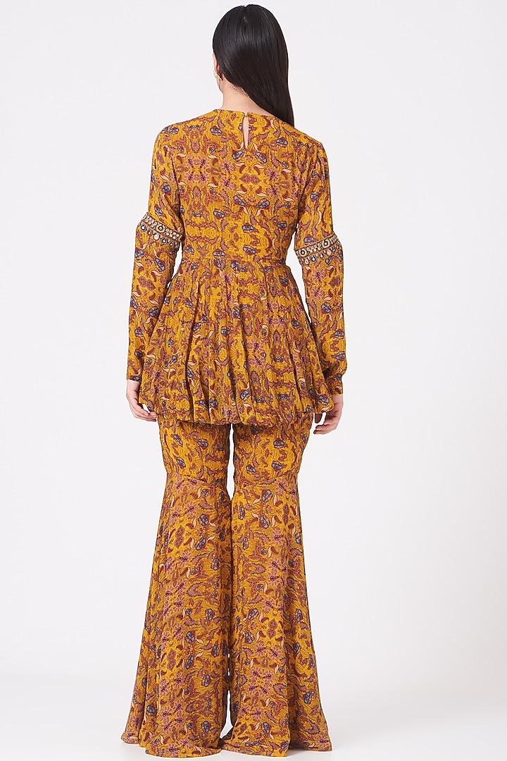 Mustard Printed Wedding Sharara Set by Ridhima Bhasin at Pernia's Pop Up Shop