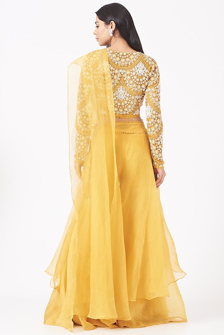 Sunshine Yellow Organza Sharara Wedding Saree Set by Ridhima Bhasin at Pernia's Pop Up Shop