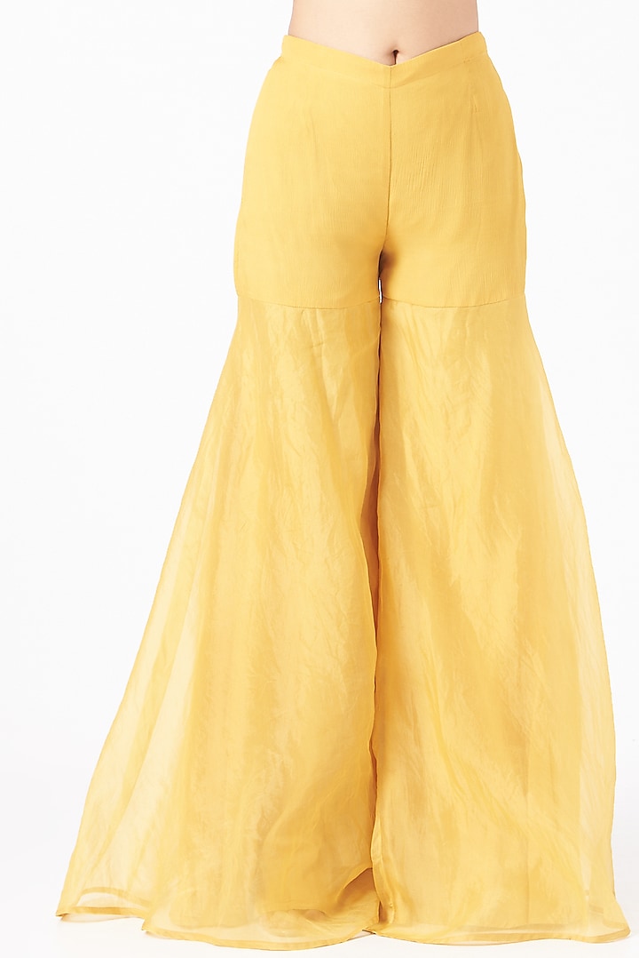 Sunshine Yellow Organza Sharara Wedding Saree Set by Ridhima Bhasin at Pernia's Pop Up Shop