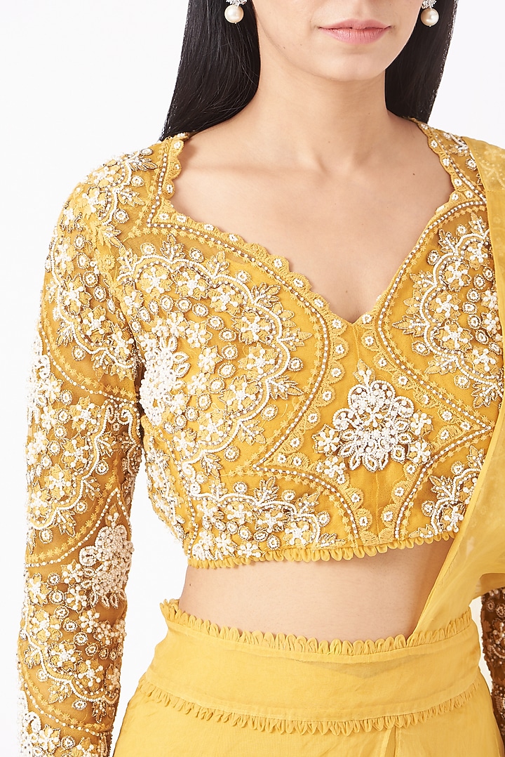 Sunshine Yellow Organza Sharara Wedding Saree Set by Ridhima Bhasin at Pernia's Pop Up Shop