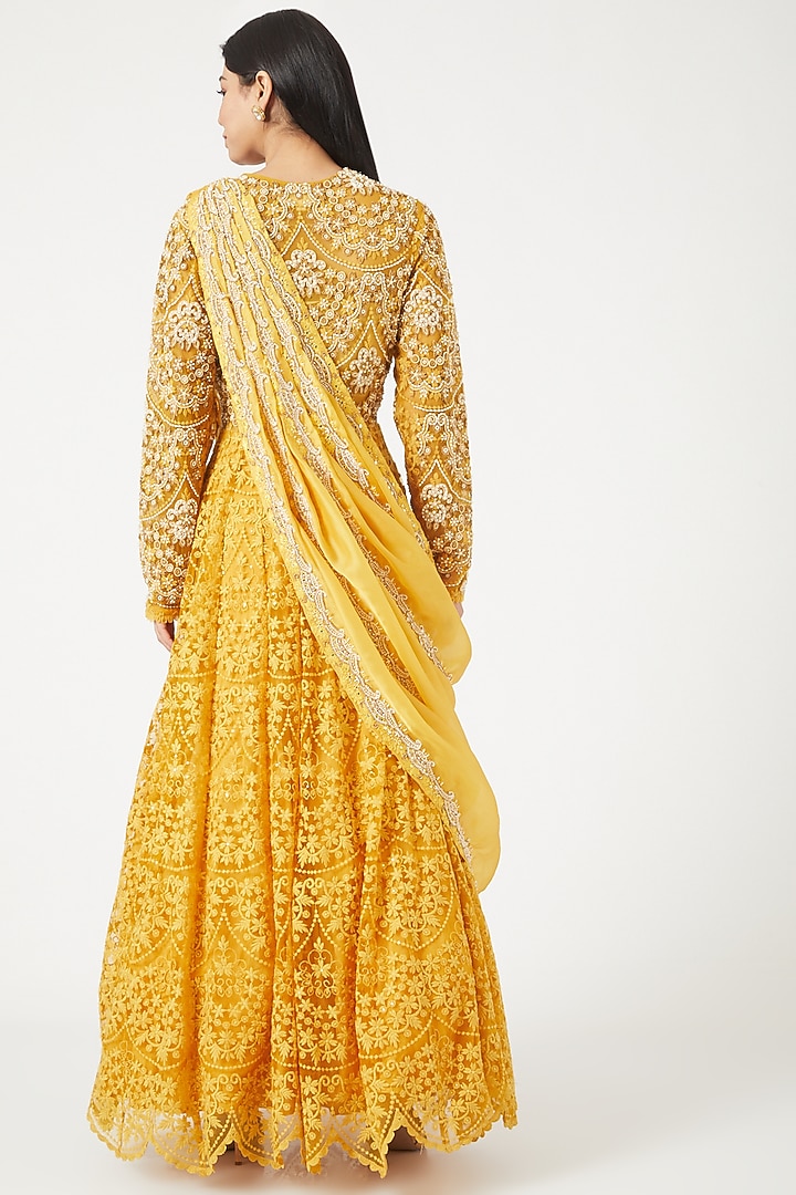 Sunshine Yellow Embroidered Bridal Anarkali Set by Ridhima Bhasin at Pernia's Pop Up Shop