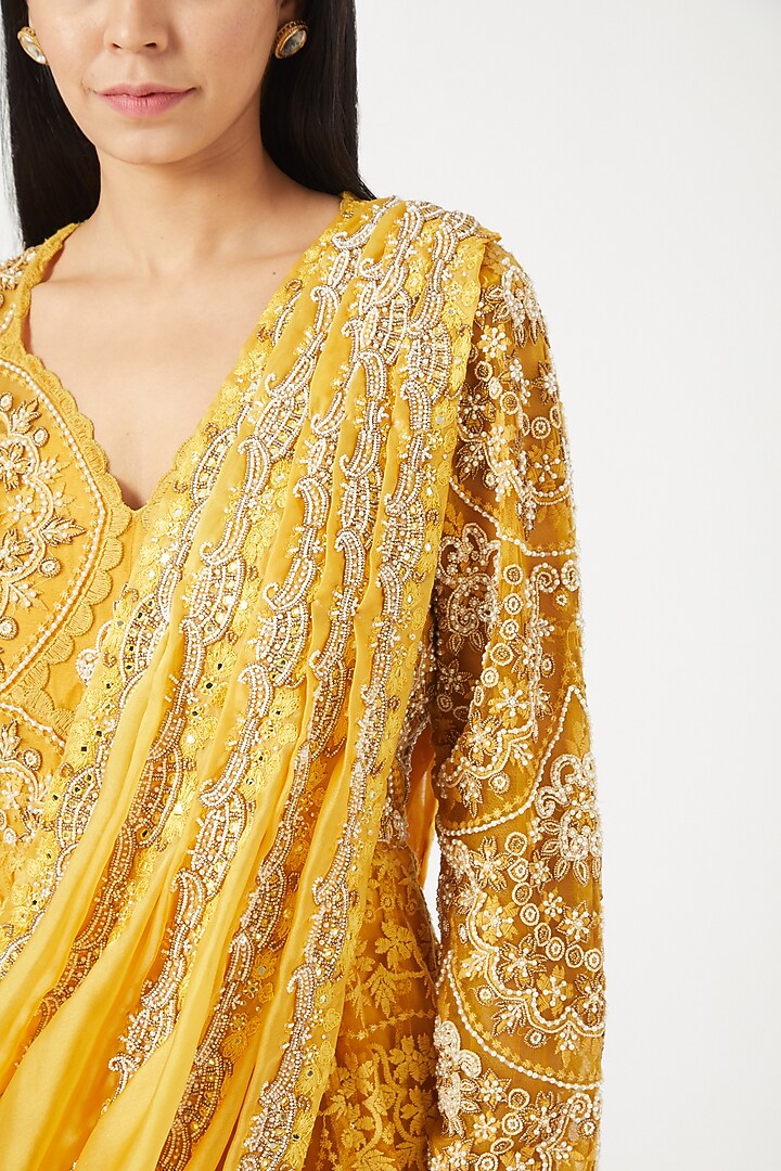 Sunshine Yellow Embroidered Bridal Anarkali Set by Ridhima Bhasin at Pernia's Pop Up Shop