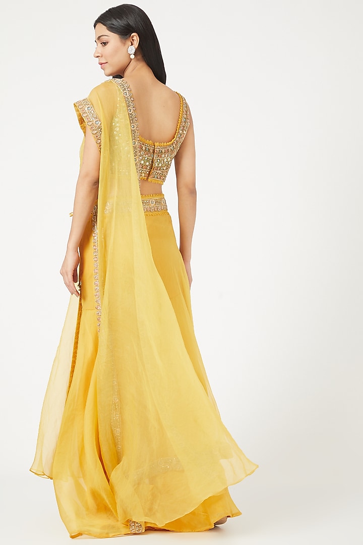 Sunshine Yellow Embroidered Sharara Wedding Saree Set by Ridhima Bhasin at Pernia's Pop Up Shop