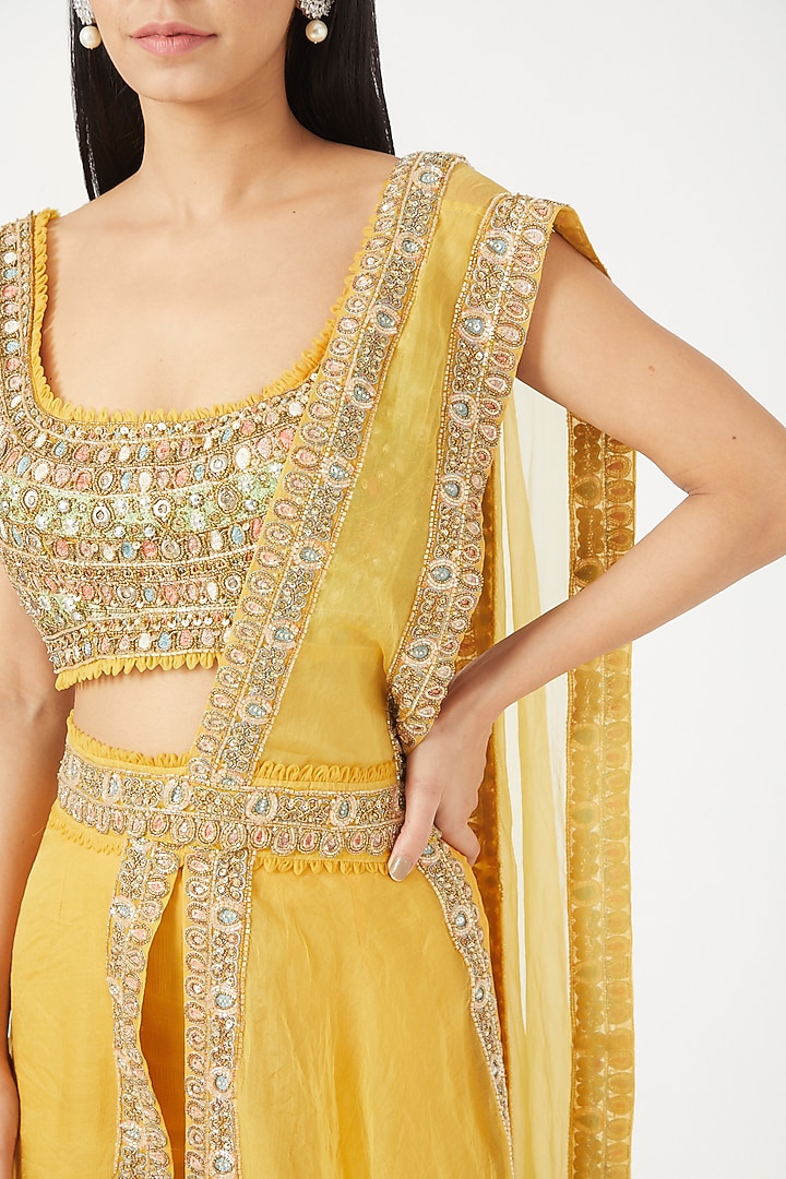 Sunshine Yellow Embroidered Sharara Wedding Saree Set by Ridhima Bhasin at Pernia's Pop Up Shop