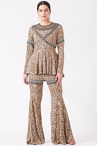 Beige Printed & Embellished Sharara Set by Ridhima Bhasin