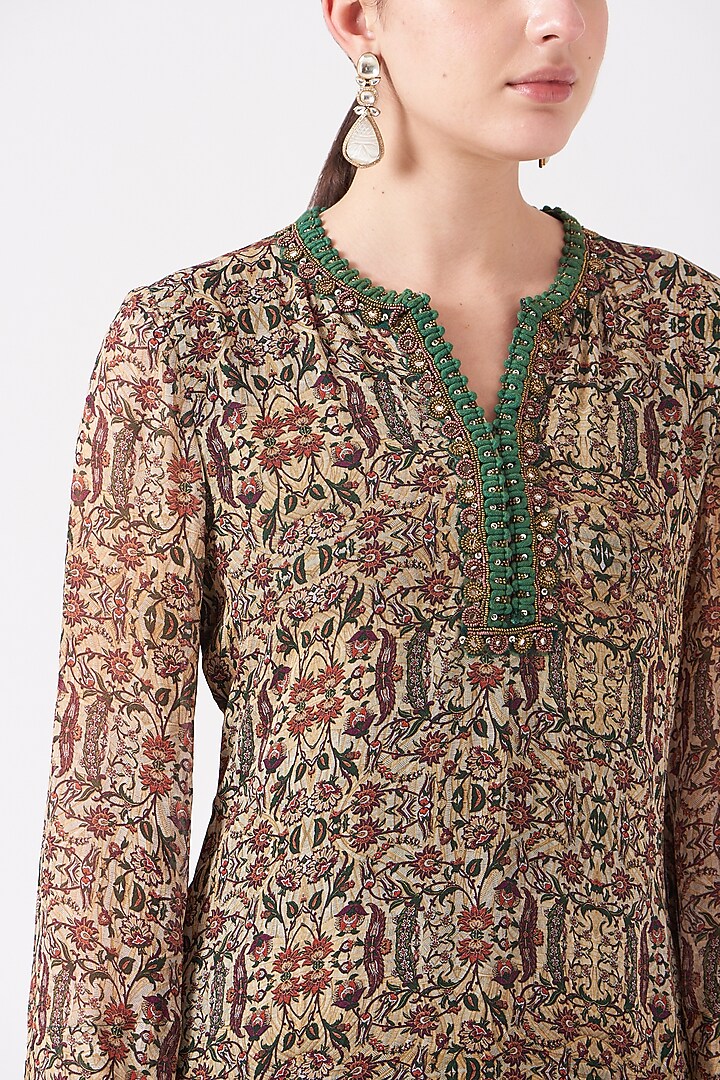 Beige Floral Printed Kurta Set by Ridhima Bhasin at Pernia's Pop Up Shop