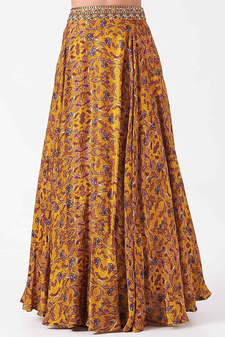 Mustard Printed Organza Wedding Lehenga Set by Ridhima Bhasin at Pernia's Pop Up Shop