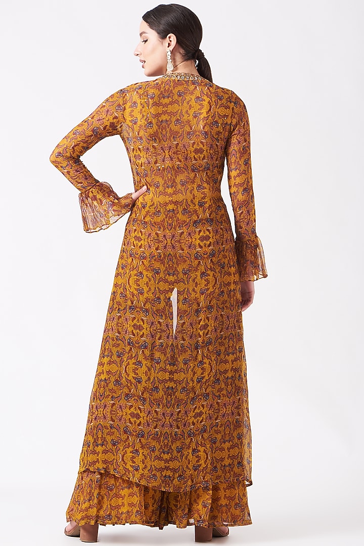 Mustard Printed Georgette Wedding Sharara Set by Ridhima Bhasin at Pernia's Pop Up Shop
