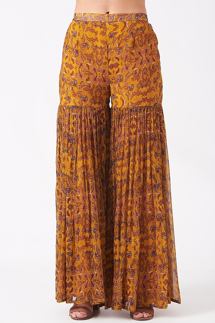 Mustard Printed Georgette Wedding Sharara Set by Ridhima Bhasin at Pernia's Pop Up Shop