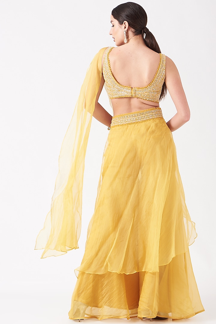 Sunshine Yellow Embroidered Sharara Wedding Saree Set by Ridhima Bhasin at Pernia's Pop Up Shop