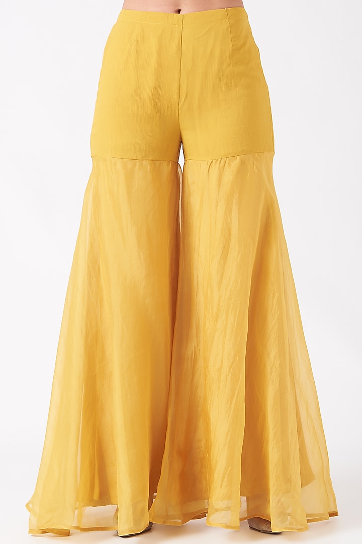 Sunshine Yellow Embroidered Sharara Wedding Saree Set by Ridhima Bhasin at Pernia's Pop Up Shop