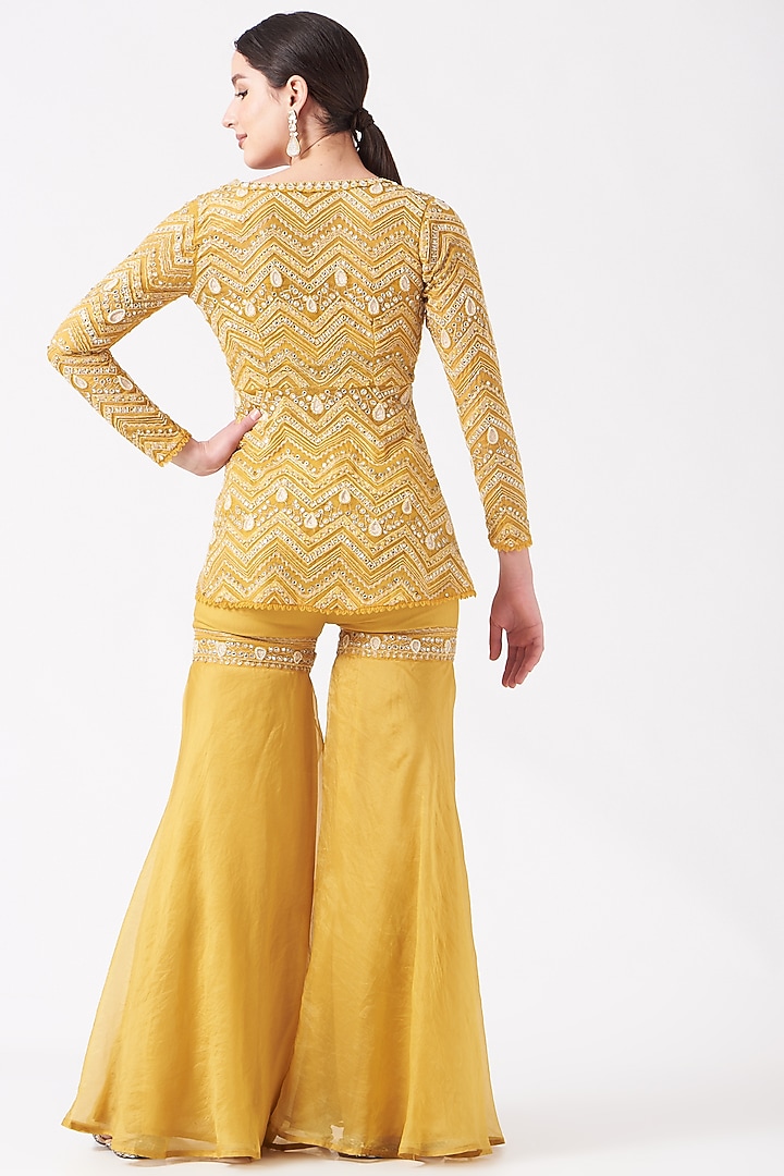Sunshine Yellow Hand Embroidered Bridal Sharara Set by Ridhima Bhasin at Pernia's Pop Up Shop