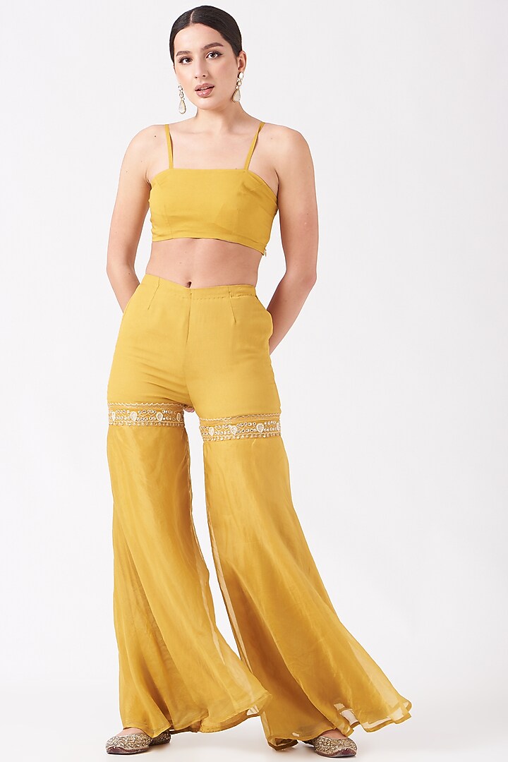 Sunshine Yellow Hand Embroidered Bridal Sharara Set by Ridhima Bhasin at Pernia's Pop Up Shop