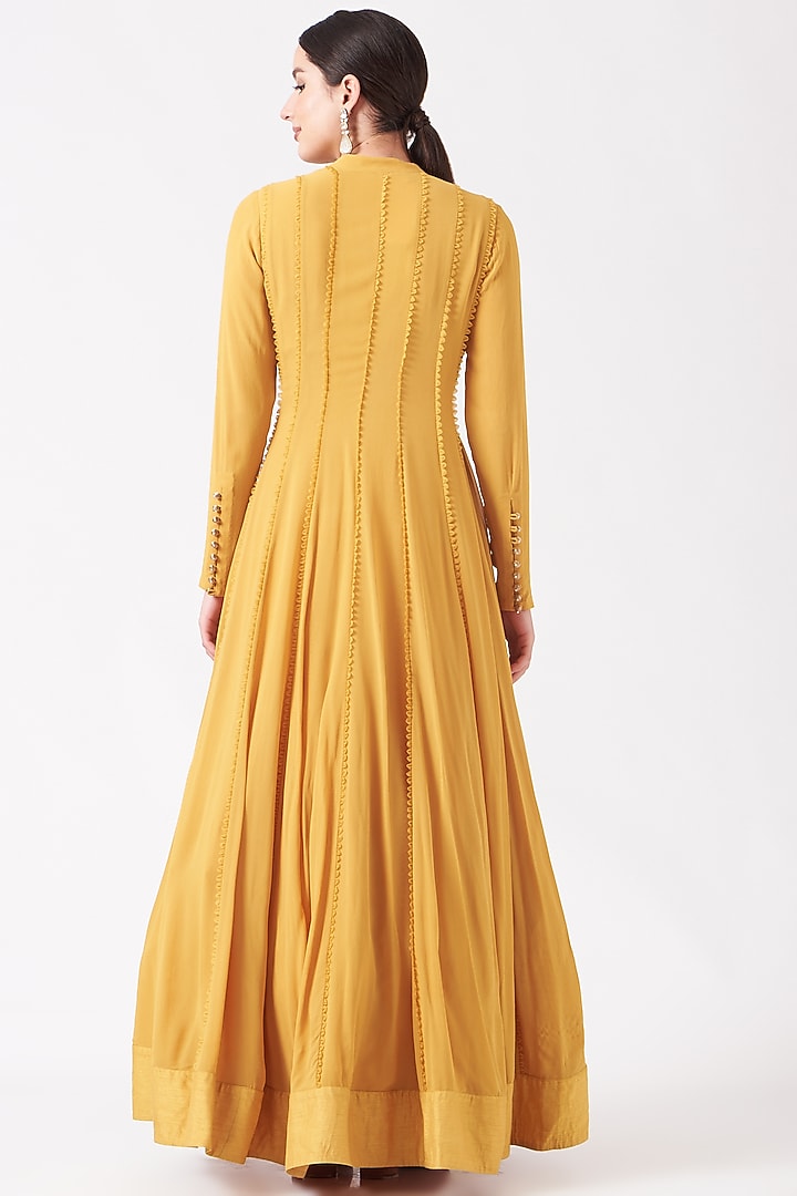 Mustard Silk Wedding Anarkali Set by Ridhima Bhasin at Pernia's Pop Up Shop