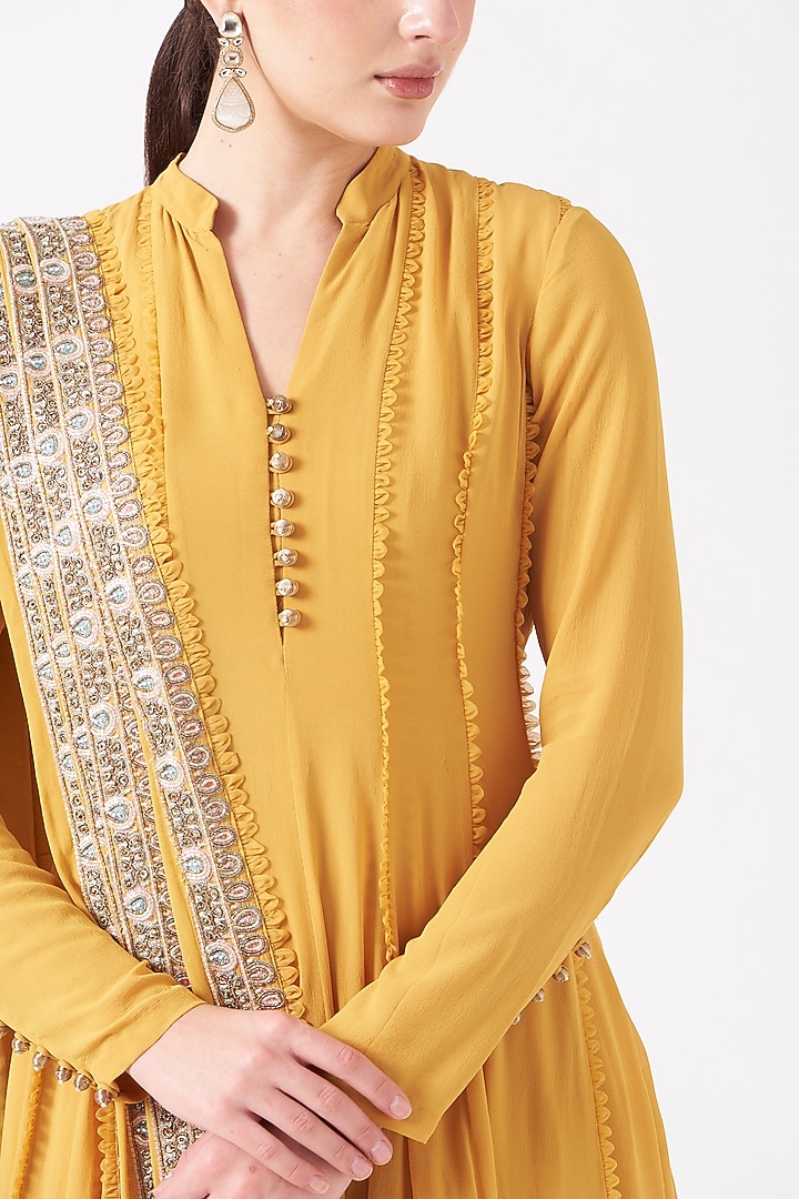 Mustard Silk Wedding Anarkali Set by Ridhima Bhasin at Pernia's Pop Up Shop