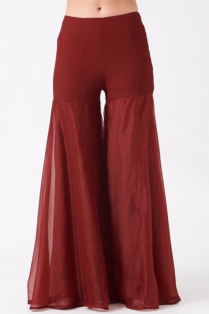Reddish Maroon Hand Embroidered Bridal Sharara Set by Ridhima Bhasin at Pernia's Pop Up Shop