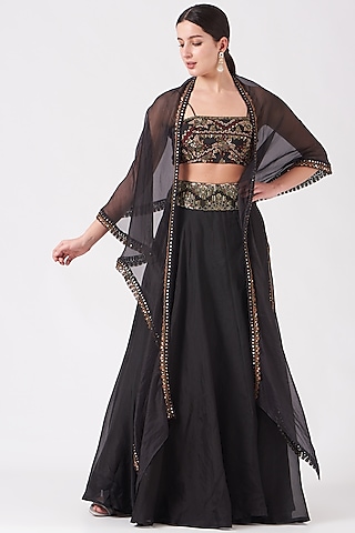 Black Embroidered Lehenga Set by Ridhima Bhasin