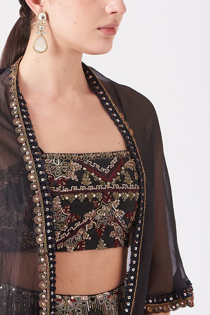 Black Embroidered Wedding Lehenga Set by Ridhima Bhasin at Pernia's Pop Up Shop