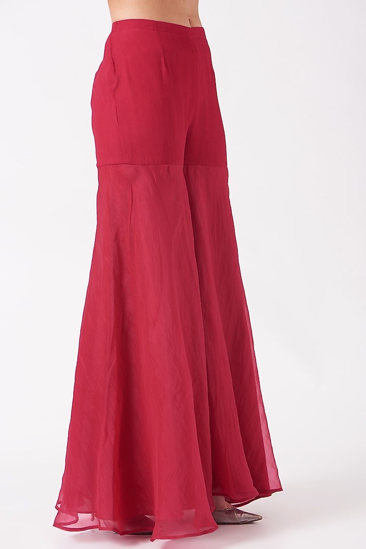 Red Chiffon Sharara Wedding Saree Set by Ridhima Bhasin at Pernia's Pop Up Shop