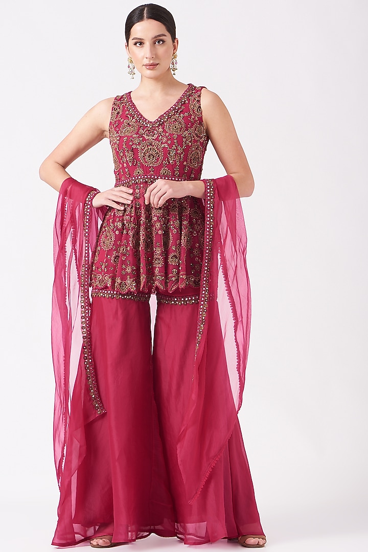 Red Organza Bridal Sharara Set by Ridhima Bhasin at Pernia's Pop Up Shop