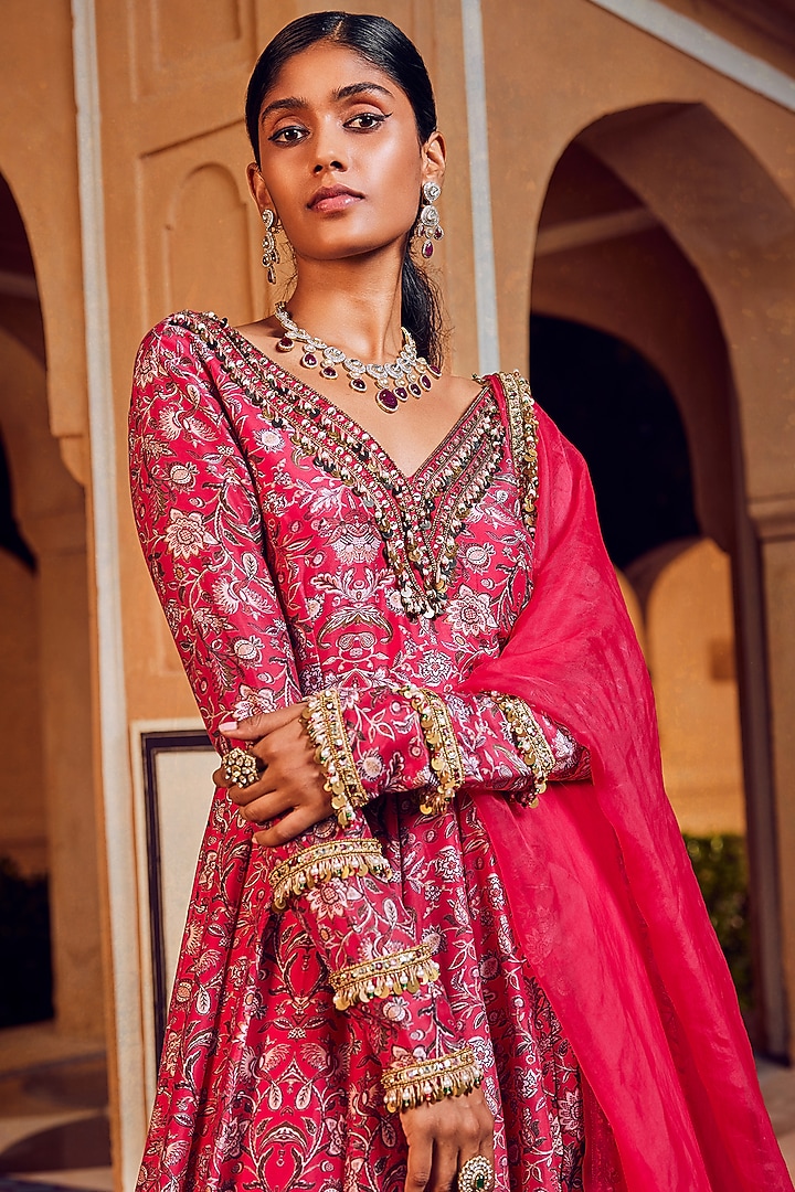 Pink Embellished Wedding Anarkali Set by Ridhima Bhasin at Pernia's Pop Up Shop