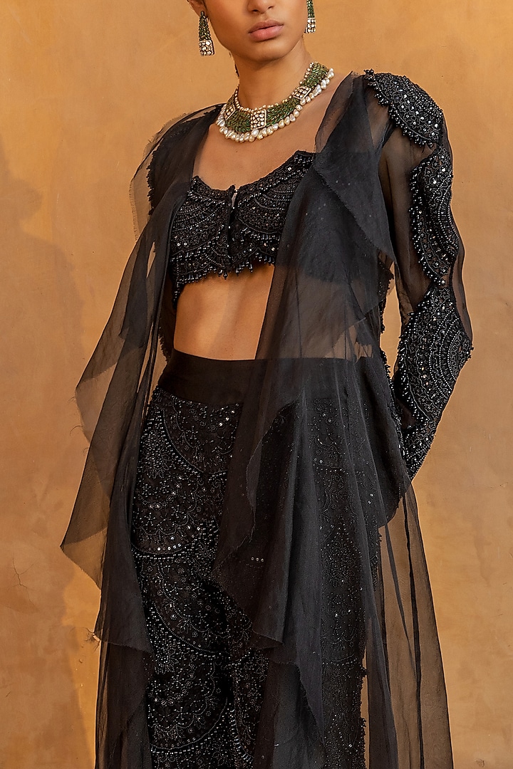Black Embellished Jacket Set by Ridhima Bhasin at Pernia's Pop Up Shop
