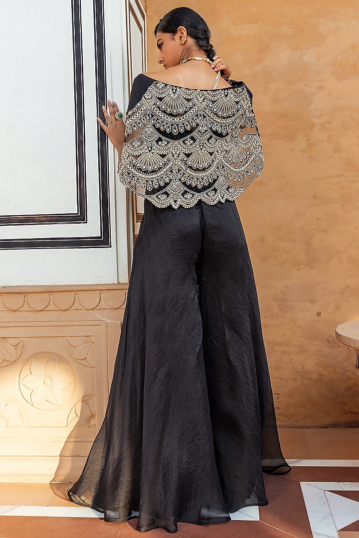 Black Organza Cape Set by Ridhima Bhasin at Pernia's Pop Up Shop