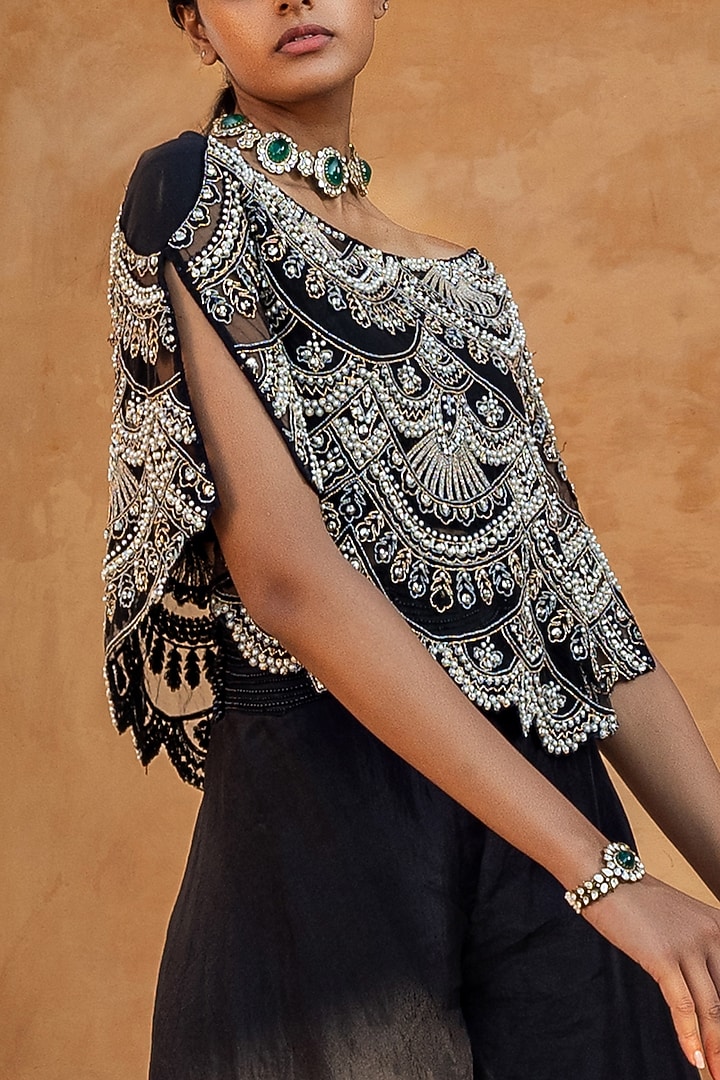 Black Organza Cape Set by Ridhima Bhasin at Pernia's Pop Up Shop