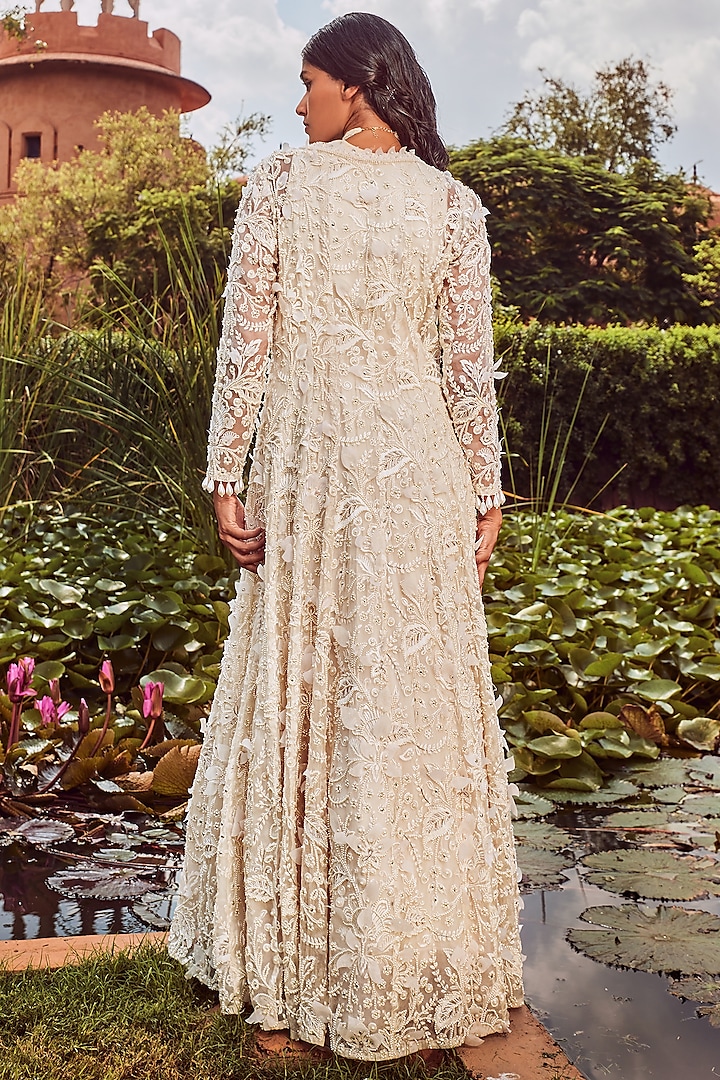 Ivory Embellished Bridal Anarkali Set by Ridhima Bhasin at Pernia's Pop Up Shop