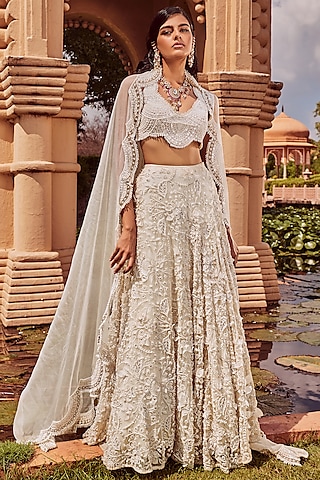 Ivory Floral Embellished Lehenga Set by Ridhima Bhasin
