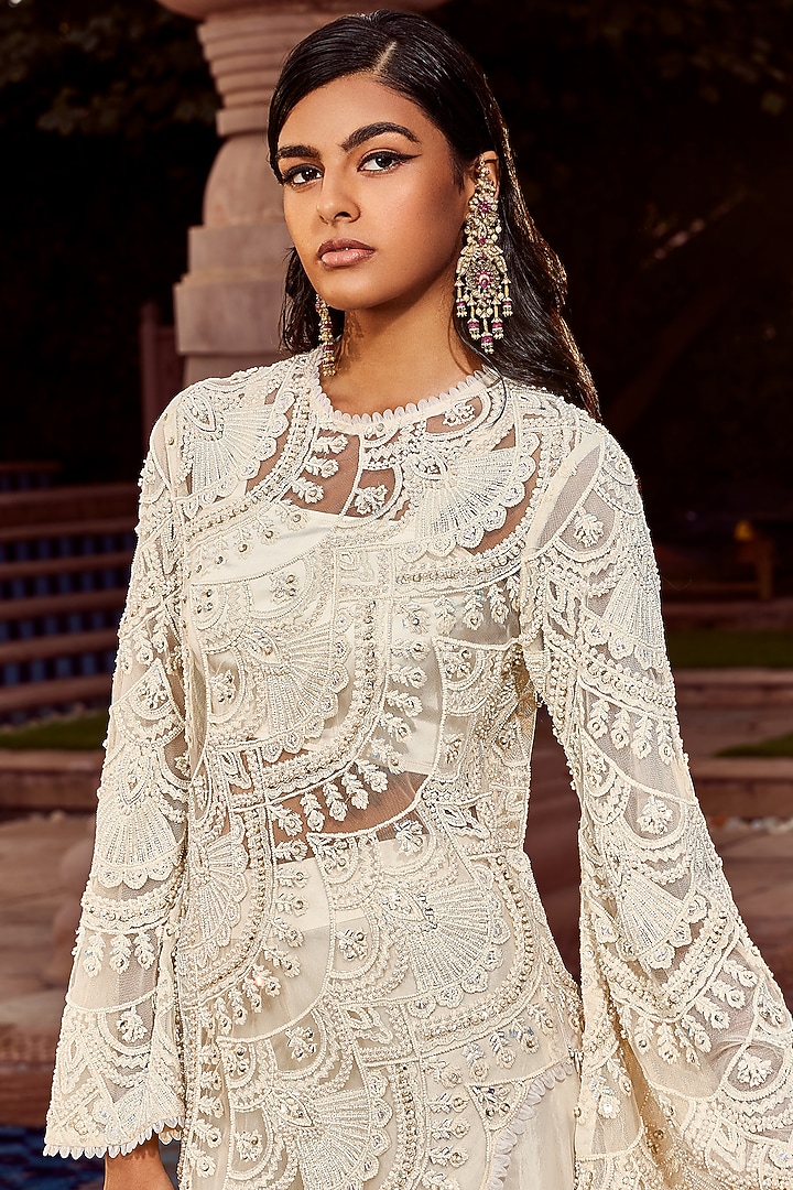 Ivory Embroidered Kurta Set by Ridhima Bhasin at Pernia's Pop Up Shop