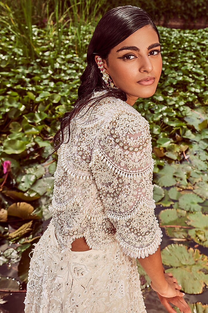 Ivory Floral Embellished Bridal Lehenga Set by Ridhima Bhasin at Pernia's Pop Up Shop