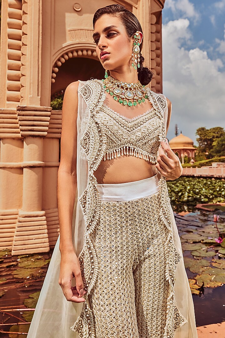 Ivory Embellished Jacket Set by Ridhima Bhasin at Pernia's Pop Up Shop
