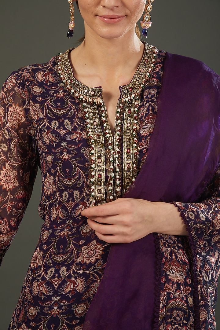 Purple Georgette Floral Printed Kurta Set by Ridhima Bhasin at Pernia's Pop Up Shop