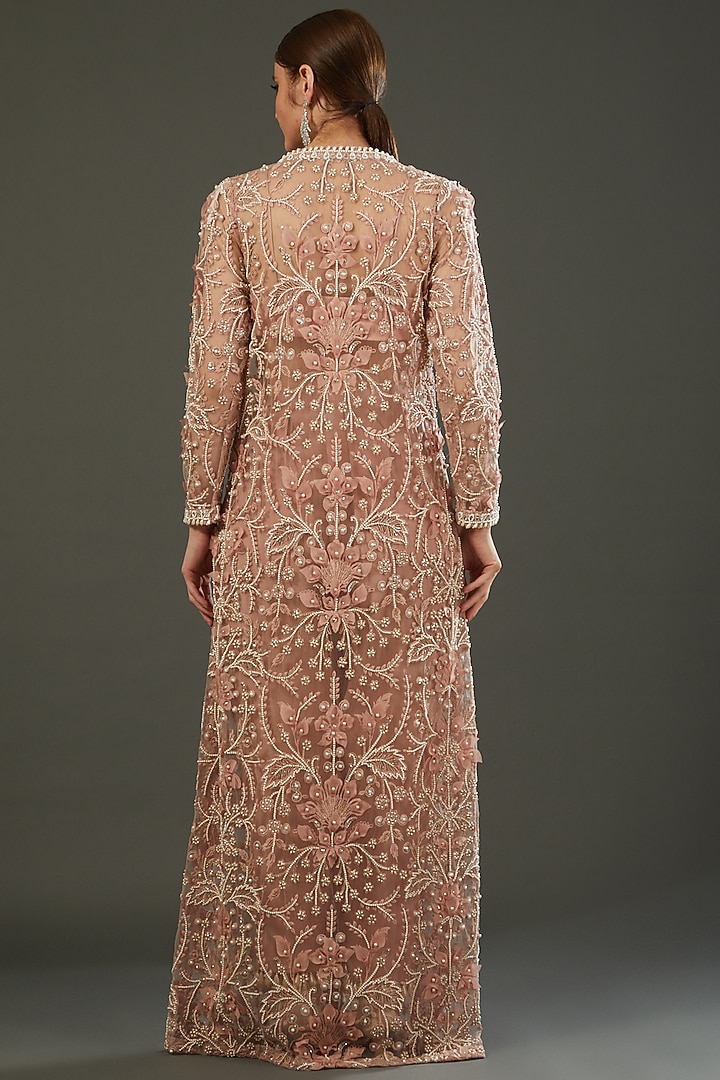 Beige Organza Embroidered Cape Set by Ridhima Bhasin at Pernia's Pop Up Shop