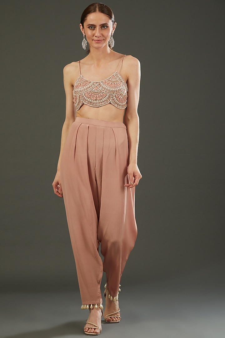 Beige Organza Embroidered Cape Set by Ridhima Bhasin at Pernia's Pop Up Shop