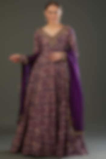 Purple Embellished Anarkali Set by Ridhima Bhasin