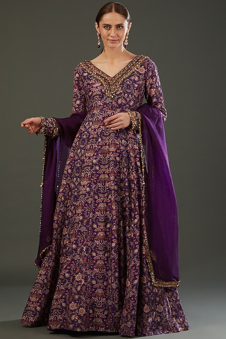 Purple Embellished Anarkali Set by Ridhima Bhasin