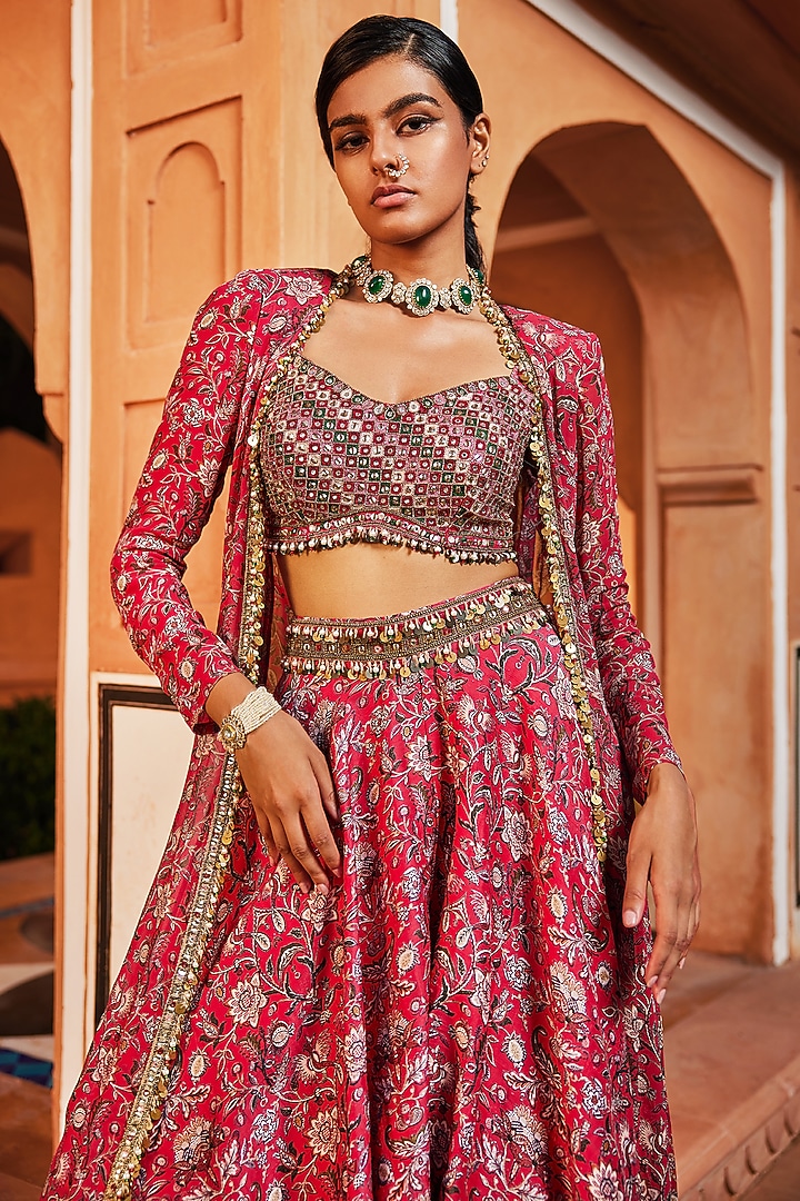 Pink Georgette Printed Wedding Lehenga Set by Ridhima Bhasin at Pernia's Pop Up Shop