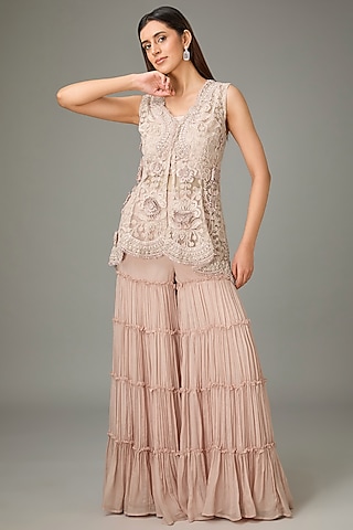 Pink Chiffon Sharara Set by Ridhima Bhasin