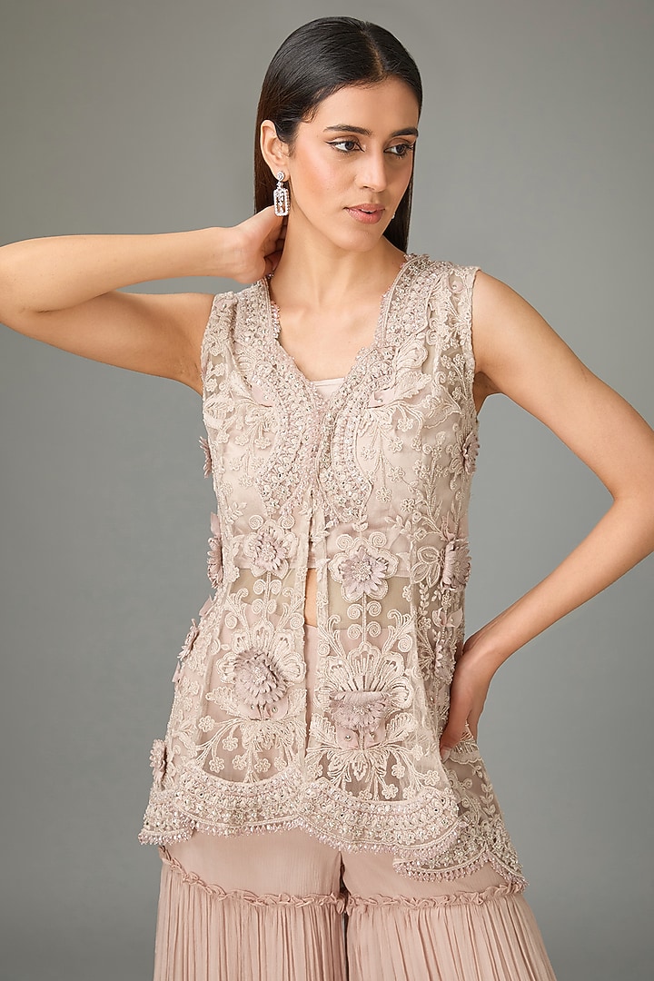 Pink Chiffon Bridal Sharara Set by Ridhima Bhasin at Pernia's Pop Up Shop