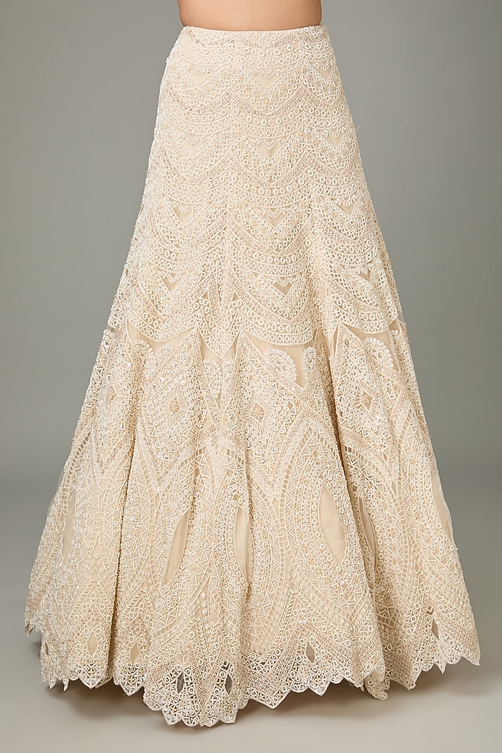 Ivory Net Scalloped Embellished Bridal Lehenga Set by Ridhima Bhasin at Pernia's Pop Up Shop
