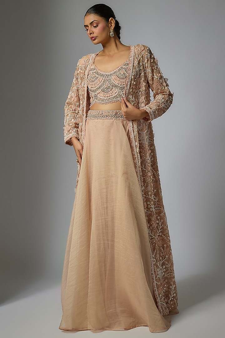 Blush Pink Pure Organza Jacket Set by Ridhima Bhasin at Pernia's Pop Up Shop