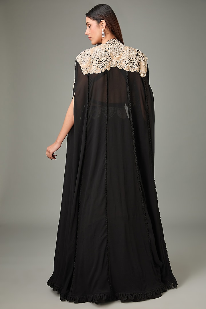 Black & Ivory Pure Georgette Hand Embroidered Skirt Set by Ridhima Bhasin at Pernia's Pop Up Shop