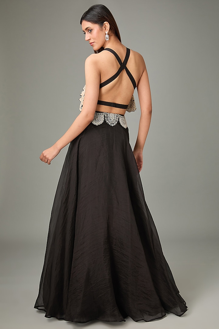 Black & Ivory Pure Georgette Hand Embroidered Skirt Set by Ridhima Bhasin at Pernia's Pop Up Shop